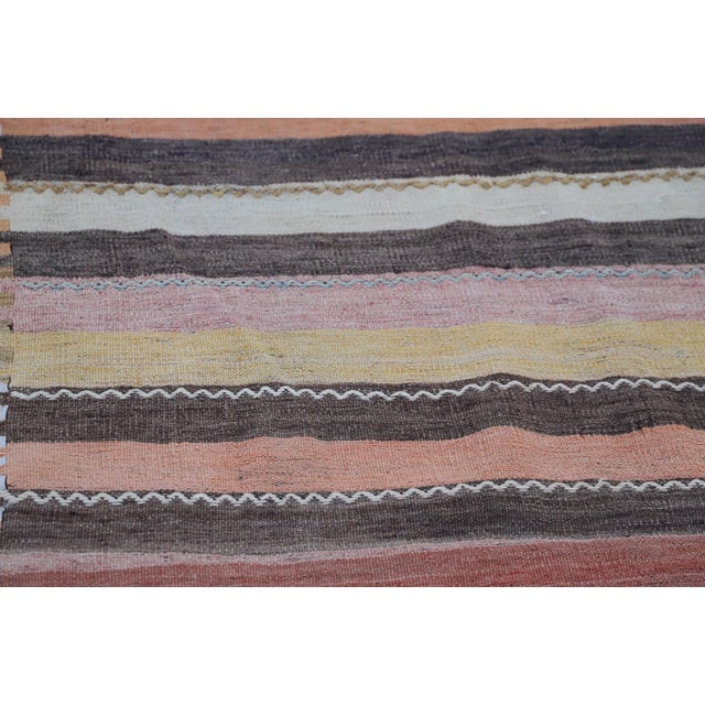 Beige 1970s Turkish Antique Striped Hand Knotted Kilim Rug For Sale - Image 8 of 11