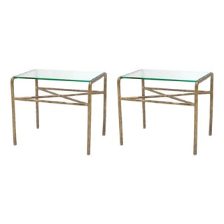 Vintage Brass Finish and Glass Side Tables, Set of 2 For Sale