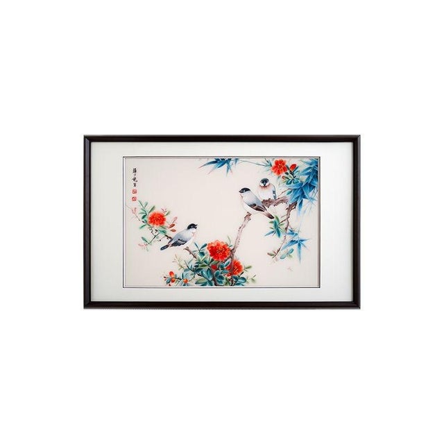 Handcrafted Suzhou Embroidery Flower & Bird Wall Art – Double-Sided Silk Su Xiu Decorative Panel For Sale - Image 10 of 10