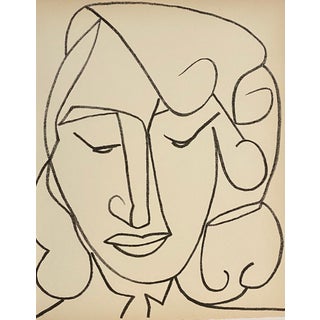 Françoise Gilot, Portrait head of a woman, Original French Mourlot Modernist Lithograph 1950s For Sale