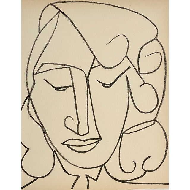 Françoise Gilot, Portrait head of a woman, Original French Mourlot Modernist Lithograph 1950s For Sale