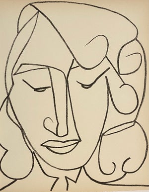 Françoise Gilot, Portrait head of a woman, Original French Mourlot Modernist Lithograph 1950s