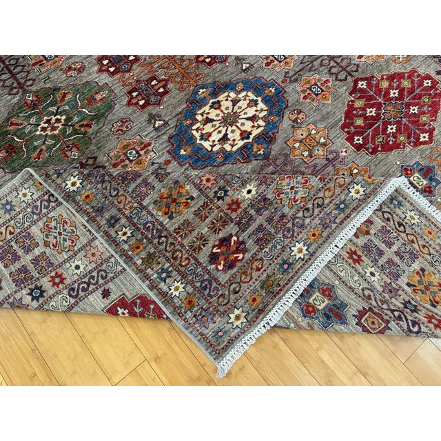 1990s Handmade Caucasian Super Kazak Rug 9x12 – Tribal Medallion Design in Jewel Tones For Sale - Image 9 of 10