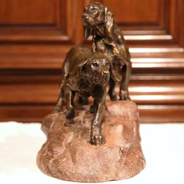 Metal 19th Century French Spelter Hunting Dogs Sculpture on Terracotta Base For Sale - Image 7 of 9