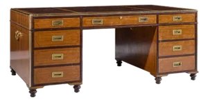 Baker Furniture Campaign Style Leather Top Partners Desk