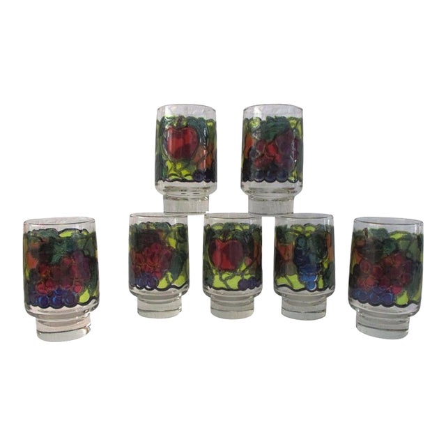 1970s Libbey Stained Glass Design Fruit Tumblers - Set of 7 For Sale