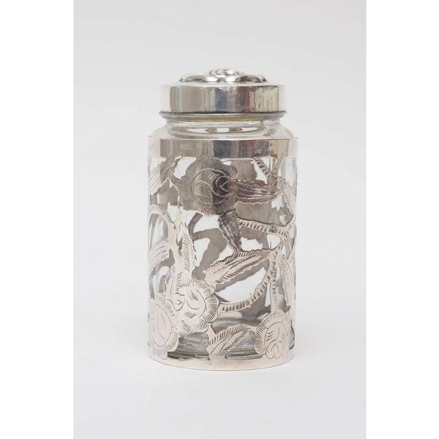 Metal Vintage Sterling Silver Overlay Glass Vessel or Container Jar, 1950's For Sale - Image 7 of 11