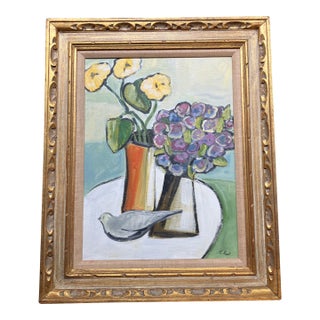 Contemporary Original Stewart Ross Modernist Still Life Painting With Dove For Sale