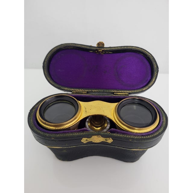 Victorian Antique Lemaire Fi Paris Mother of Pearl Inlay Opera Glasses Binoculars & Case For Sale - Image 3 of 13