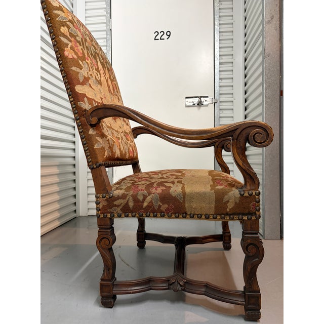 Selling this handsome armchair from our home that was sourced by an interior decorator. It is a Belle Époque revival piece...