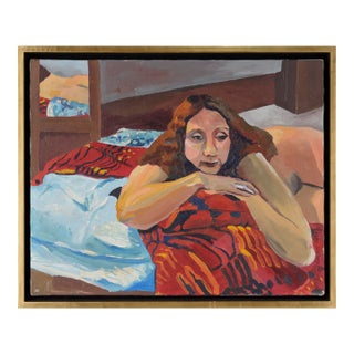 Nude Woman in Bed With Mirror - Figurative Portrait in Oil on Canvas by Patricia Gren Hayes For Sale