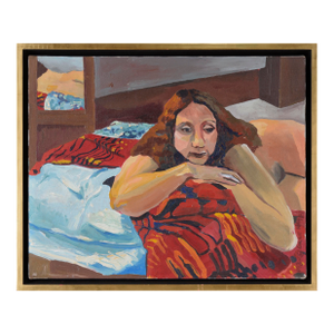 Nude Woman in Bed With Mirror - Figurative Portrait in Oil on Canvas by Patricia Gren Hayes