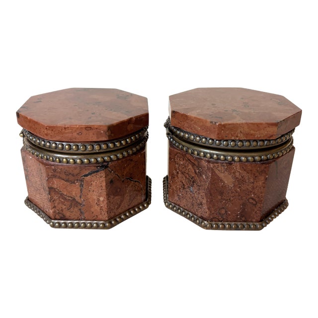 Pair Antique 19th Century Red Marble Bronze French Neoclassical Boxes / Inkwells For Sale