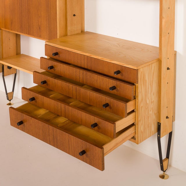 Mid-Century Floor to Celling Wall Unit in Teak and Ash, Czechoslovakia, 1960s For Sale - Image 10 of 18