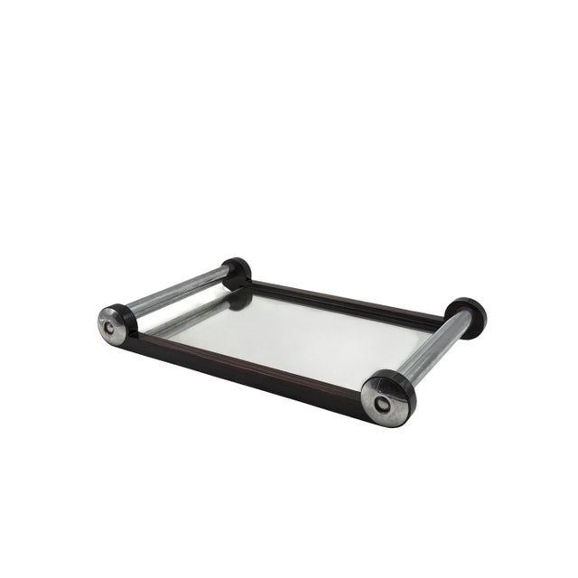 Art Deco cubist wood mirrored tray France 1930s wood, aluminum, mirror 7 cm H 55 × 32 cm Conditions: excellent consistent...