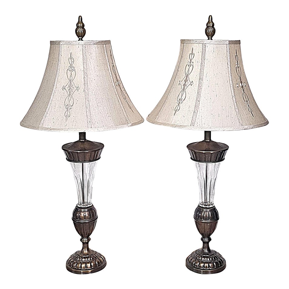 Pair of Vintage Lead Crystal & Antiqued Bronze Table Lamps – Hollywood ...