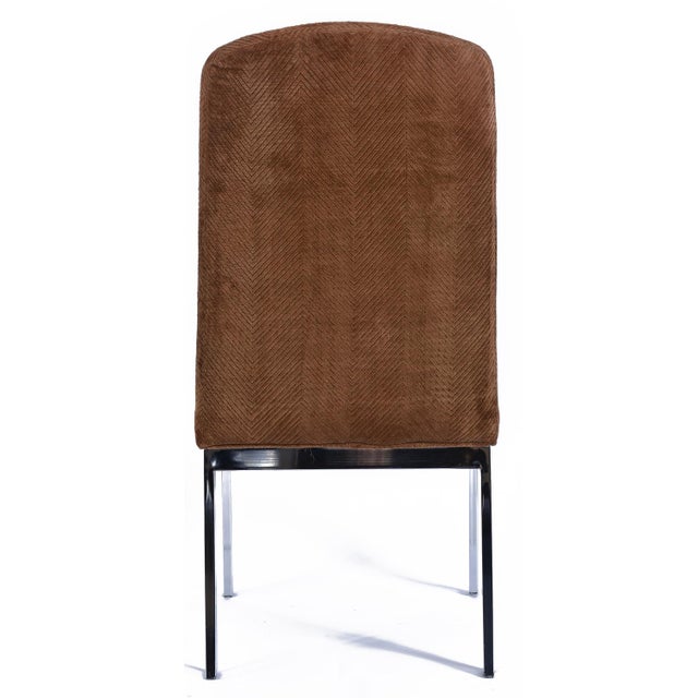 1970s Mid-Century Modern High Back Parsons Chairs in Chrome & Velvet For Sale - Image 9 of 12