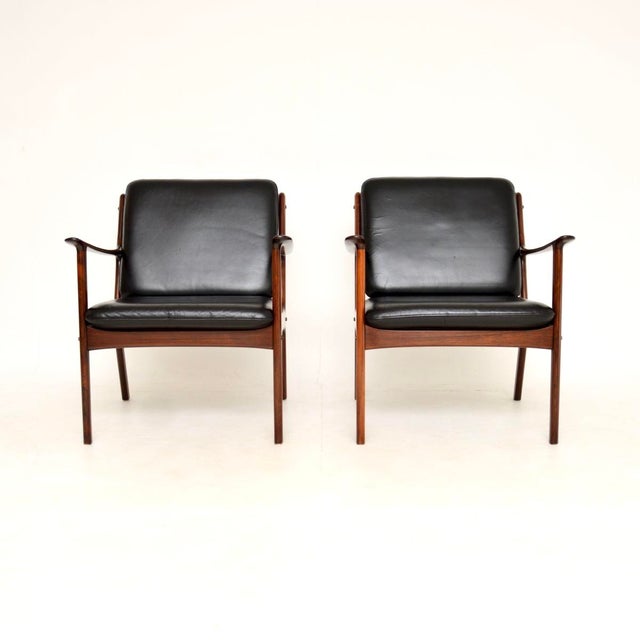 Mid-Century Modern Vintage Danish Leather Armchairs from Ole Wanscher, 1960s, Set of 2 For Sale - Image 3 of 11