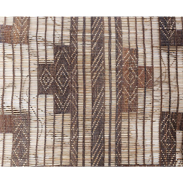 Doris Leslie Blau Moroccan Vintage Geometric Tan With Brown Rug Reed And Leather For Sale - Image 4 of 8