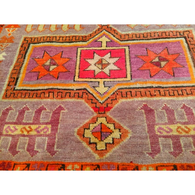 Vintage Moroccan Tribal Rug, Hand-Knotted Wool, Geometric Pattern, Yellow & Purple, 4' X 7' For Sale - Image 17 of 17