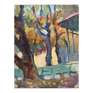 Autumn Landscape Oil Painting, Ukrainian Art 1960s For Sale