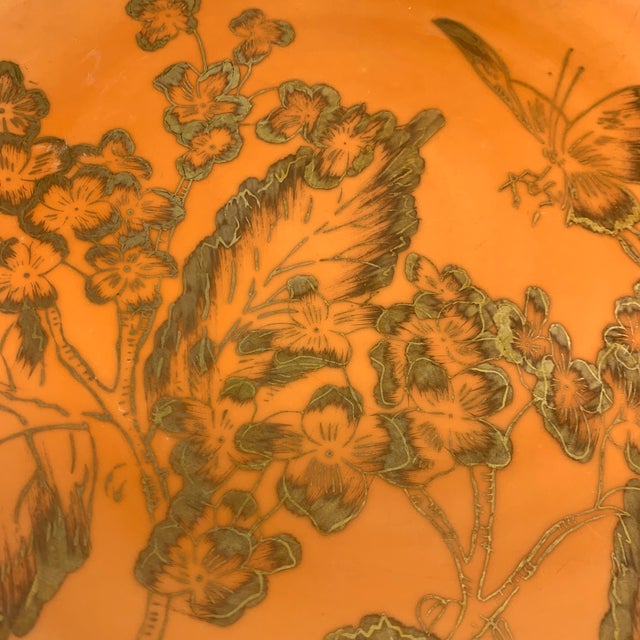 1960s Mid 20th Century Chinoiserie Dorothy C. Thorpe "Persimmon" Orange & Gold Butterfly Plates - Set of 10 For Sale - Image 5 of 7