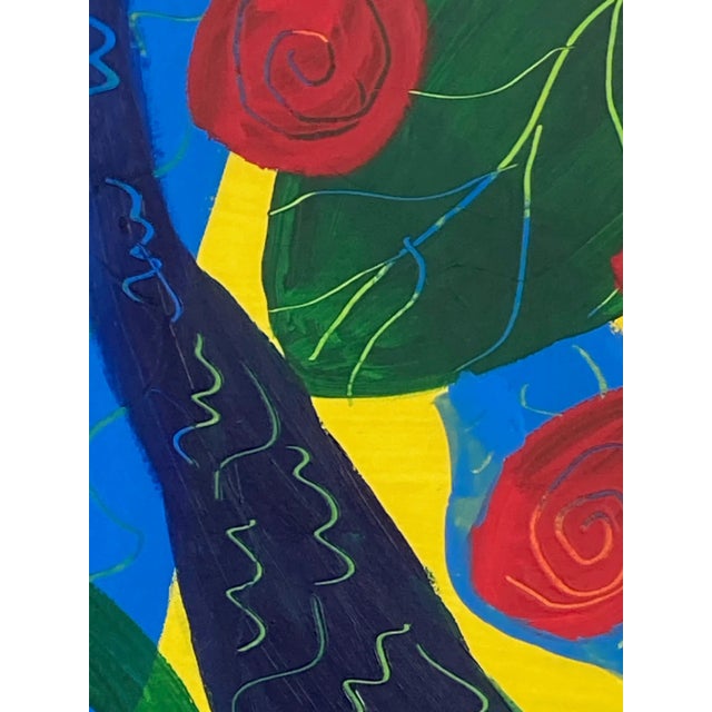 Modern Striking, Modern Acrylic Painting in Custom Blue Frame For Sale - Image 3 of 4