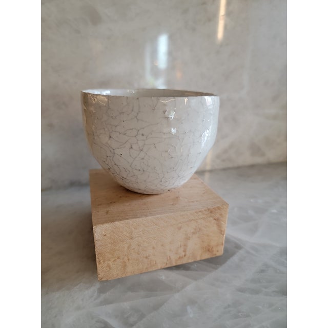 Handmade Japanese Crackle Glaze Ceramic Chawan Matcha Bowl by Yoshio Kangawa - One of a Kind For Sale - Image 4 of 12