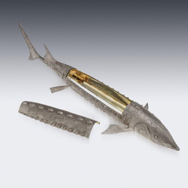 20th Century Elizabeth II Silver Sturgeon-Form Caviar Server from Asprey & Co, 1965, Set of 2 For Sale - Image 9 of 18