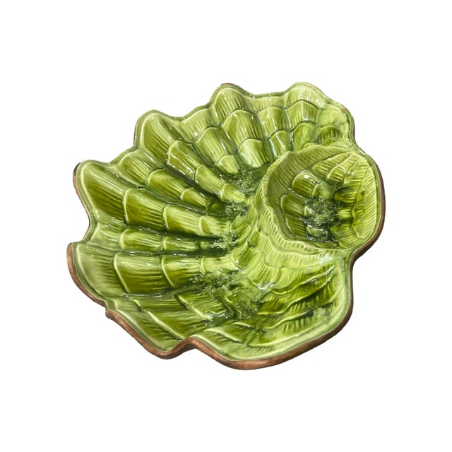 Mid-Century Modern Vintage Mid Century Modern 1960s Treasure Craft Vibrant Green Shell Clam Serving Dish Bowl Candy For Sale - Image 3 of 6