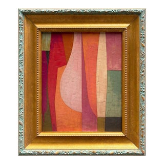 Contemporary Peach and Pink Abstract Oil Painting in Vintage Frame For Sale
