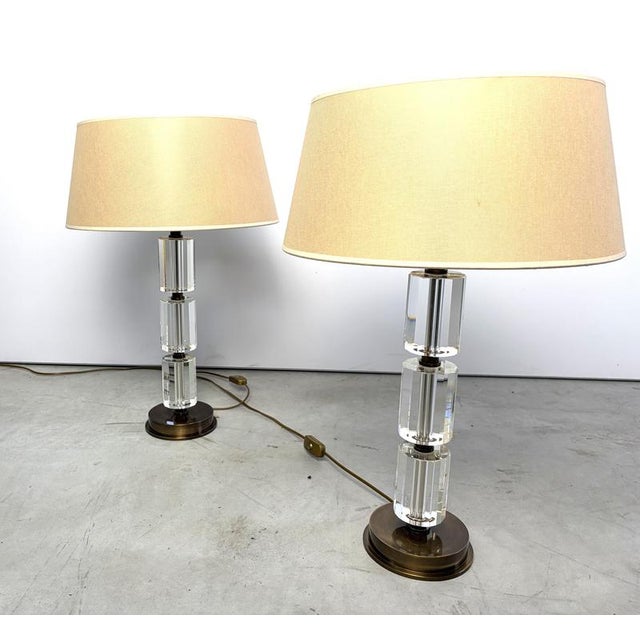 Brass and Acrylic Table Lamps, 1980s, Set of 2 For Sale - Image 12 of 13