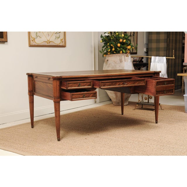 Brown Antique Louis XVI Style French Desk With Brown Leather Top For Sale - Image 8 of 14