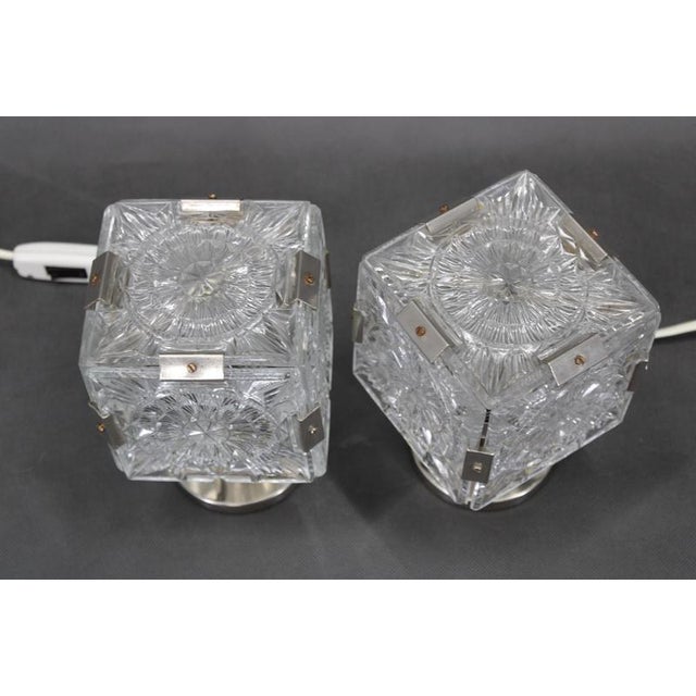 Glass Glass Table Lamps attributed to Kamenicky Senov, Czechoslovakia, 1970s, Set of 2 For Sale - Image 7 of 12