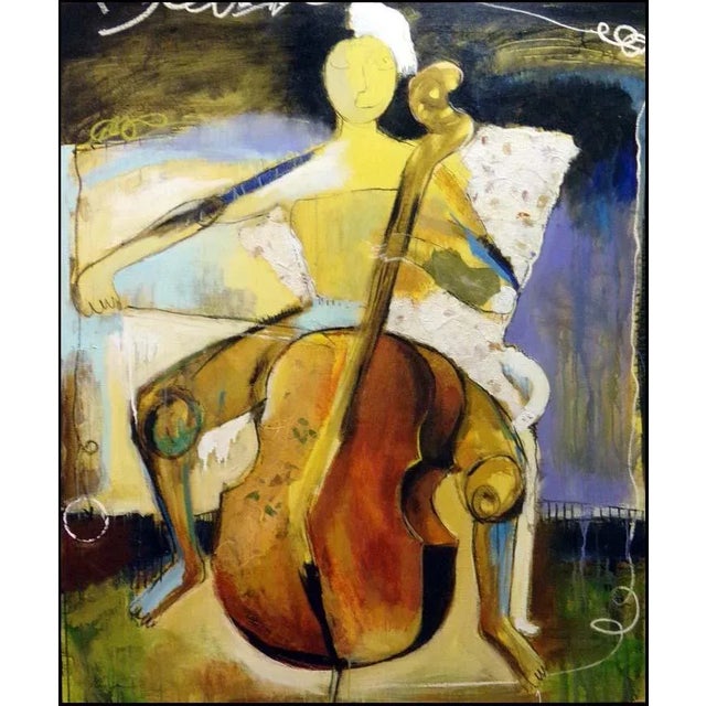 2010s "Solo II Cello" Helen Zarin Original Abstract Figurative Signed Oil Painting For Sale - Image 5 of 5