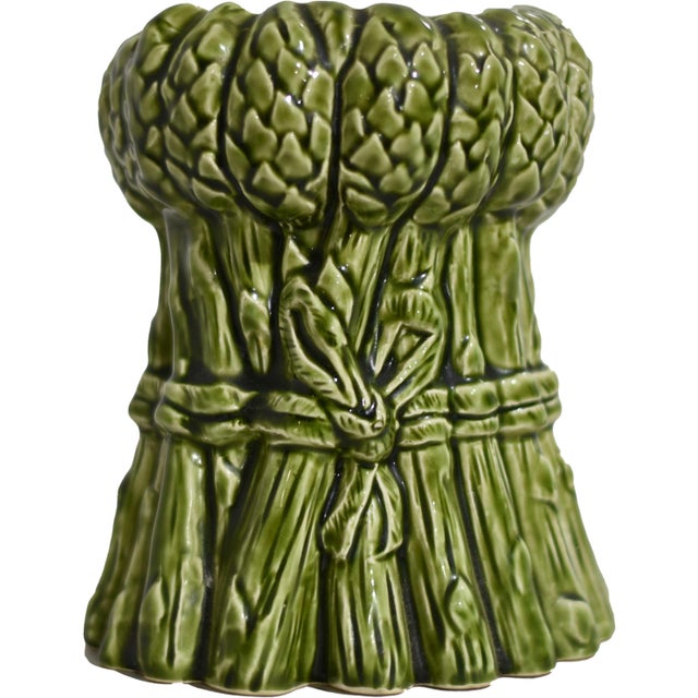 Playful, sculptural, and just a little unexpected, this vintage majolica-style vase is formed as a bundle of asparagus...