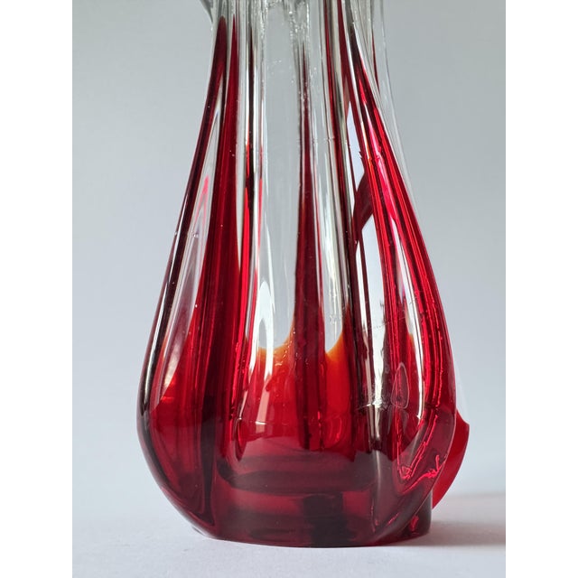 Red Large Mid-Century Modern Sculptural Ruby Red and Clear Art Glass Vase, 1960s For Sale - Image 8 of 17