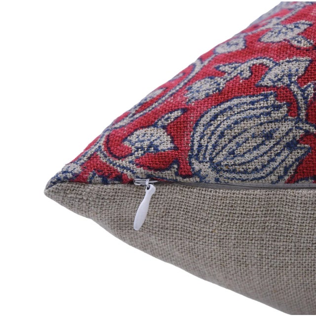 Rustic Fabdivine Traditional Block Print Cushion Cover Thick Linen 18x18 Inch- 6Kamal For Sale - Image 3 of 5