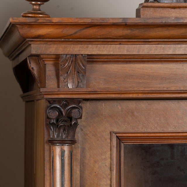 Pair, Late 19th Century Walnut Display Cabinet Bookcases With Glass Panels For Sale - Image 4 of 18