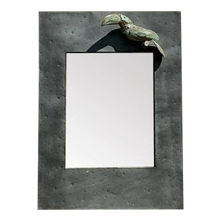 Vintage Coastal Hammered Metal Toucan Mirror For Sale