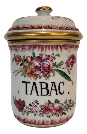 French Tobacco Jar in Hand-Painted Porcelain