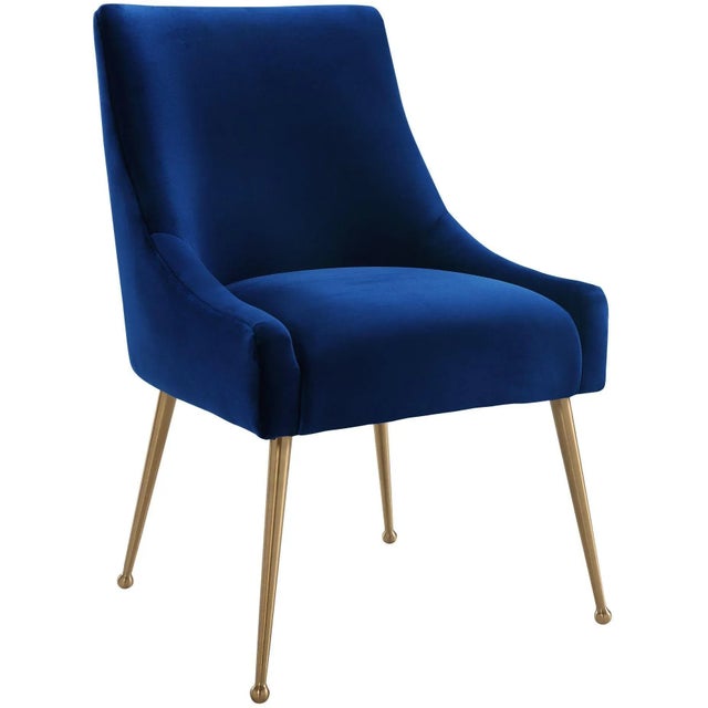 Beatrix Navy Velvet Side Chair with Gold Legs For Sale - Image 9 of 9
