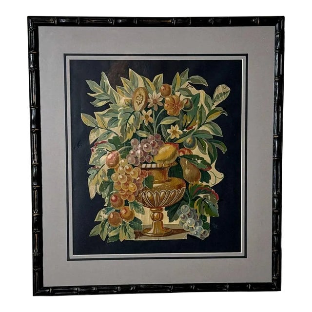 Painting Cutout Oil on Canvas Framed With Faux-Bamboo Wood -03 For Sale
