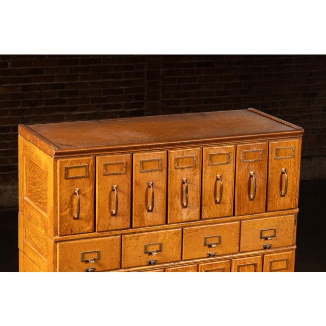 Wood Antique Massive Modular Catalog Cabinet by Shaw-Walker For Sale - Image 7 of 16