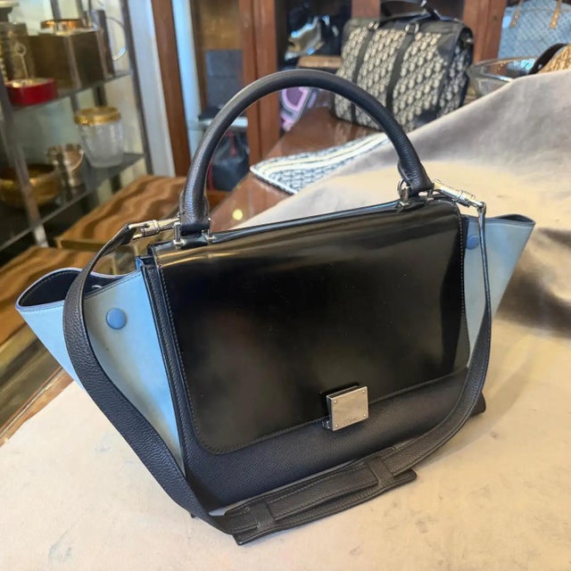 2016 Celine Black and Blue Leather Trapeze Shoulder Bag by Celine For Sale - Image 17 of 17