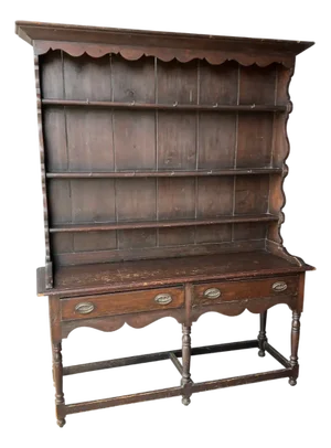 Early 19th Century American Federal Period Pine Dresser Base and Plate Rack in Original Paint
