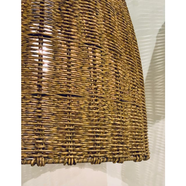 Original Retail $630, Stylish Regina Andrew Organic Modern Woven Tan Wicker Outdoor Behive Pendant, one light bulb incased...