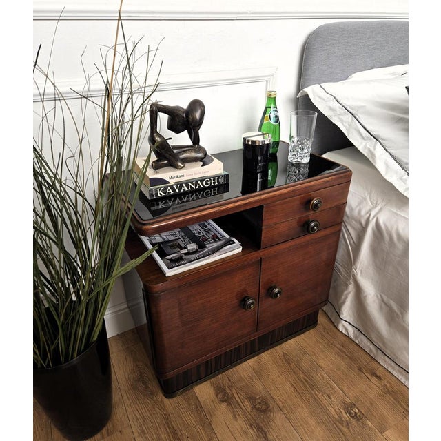 Art Deco Italian Nightstands in Wood and Black Glass Top, 1940s, Set of 2 For Sale - Image 3 of 11