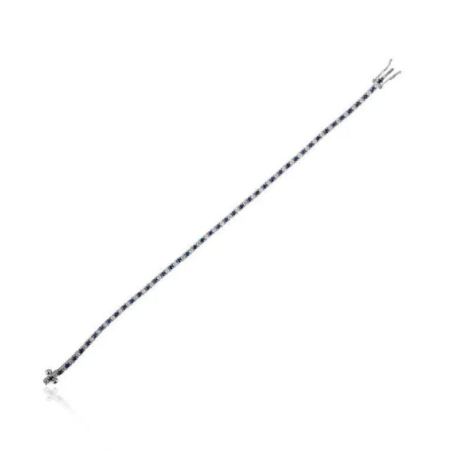 Modern 18k White Gold 1.39ct Natural Blue Sapphire and Diamond Tennis Bracelet For Sale - Image 3 of 13