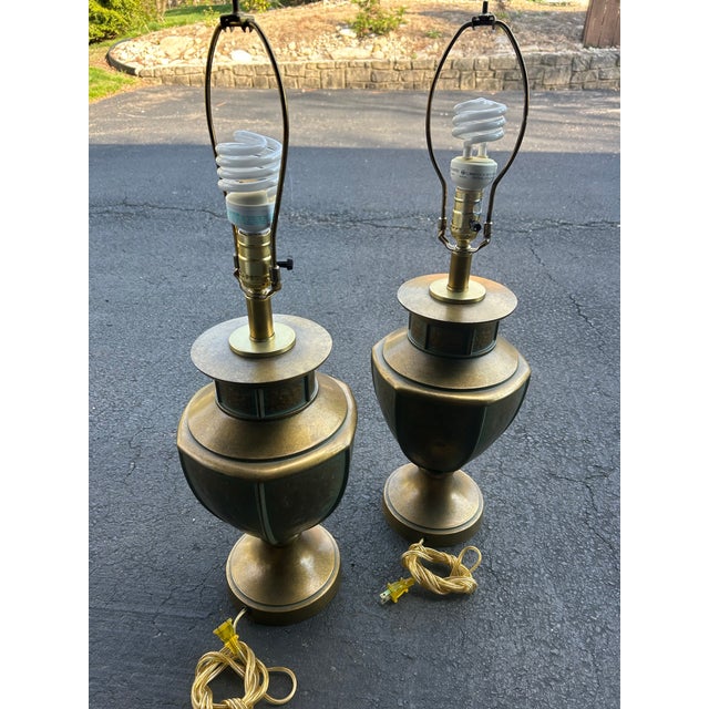 1970s Mid 20th Century Hammered Metal Lamps - a Pair For Sale - Image 5 of 9